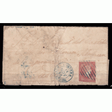 Historia Postal - España 1855 Edifil 44 Dirigida de Corvera (Santander) a Cádiz con Mtº parrilla azul especial