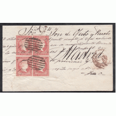 Historia Postal - España 1855 Edifil 48 Bloque de cuatro, escrita encima de los sellos, dirigida a Madrid
