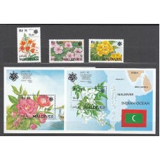 Maldives - Correo Yvert 1319/21+H.180/1 ** Mnh  Flores