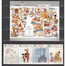 San Vicente - Correo Yvert 1369/72+H.144 ** Mnh Navidad Walt Disney