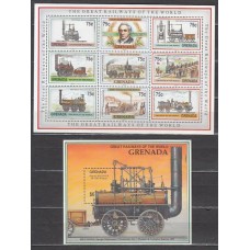 Grenada - Correo 1991 Yvert 2050/8+H.272 ** Mnh Trenes