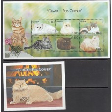 Ghana - Correo 2000 Yvert 2595/600+H.396 ** Mnh  Fauna gatos