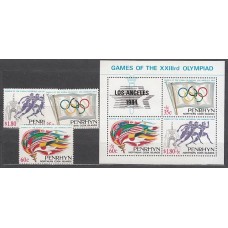 Penrhyn - Correo Yvert 293/5+H.54 ** Mnh Deportes. Olimpiadas Los Angeles