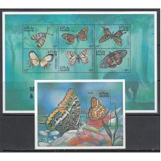 Maldives - Correo Yvert 3256/61+H.490 ** Mnh  Fauna mariposas