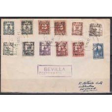 Locales Patrióticos Sevilla 1937 Edifil 69hi/79hi   CARTA Sobrecarga invertida doble impresión