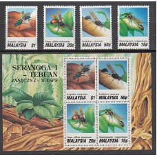 Malaysia - Correo Yvert 468/71+H,5 ** Mnh  Fauna insectos