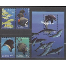 San Vicente - Correo Yvert 4687/90+H.573 ** Mnh Fauna peces