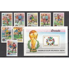 Grenada - Correo 1974 Yvert 523/30+H.32 ** Mnh Deportes fútbol