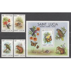 Santa Lucia - Correo Yvert 526/9+H,26 ** Mnh Fauna y flora