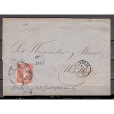 Matasellos y marcas de 4 cuartos Rueda de carreta 1856 Edifil 48 nº 8 Valencia Carta