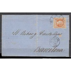 Matasellos y marcas de 4 cuartos Rueda de carreta 1860 Edifil 52 nº 46 Tarragona CARTA