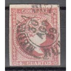 Matasellos y marcas de 4 cuartos Fechador 1856 Edifil 48 Medina de P. (Burgos) Tipo I