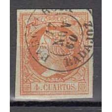 Matasellos y marcas de 4 cuartos Fechador 1860 Edifil 52 Barcarrota (Badajoz)