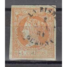 Matasellos y marcas de 4 cuartos Fechador 1860 Edifil 52 La Bisbal (Gerona)