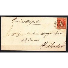 Matasellos y marcas de 4 cuartos Fechador 1860 Edifil 52 Lugo a Ribadeo por Castropol