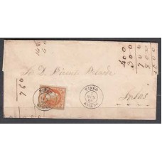 Matasellos y marcas de 4 cuartos Fechador 1860 Edifil 52  Tineo (Oviedo) CARTA a Salas