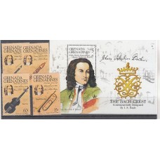 Grenada-Grenadines - Correo Yvert 612/5+H.98 ** Mnh Bach Instrumentos musicales