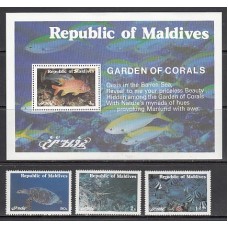 Maldives - Correo Yvert 844/6+H.71 ** Mnh  Fauna marina