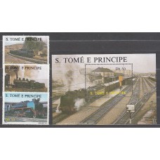 Santo Tomas y Principe - Correo Yvert 890/2+Hb 54 ** Mnh   Trenes