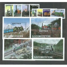 Bhutan - Correo Yvert 625/32+Hb 101/4 ** Mnh  Trenes