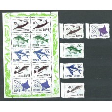 Corea del Norte - Correo 1990 Yvert 2163/7+Hb 77 ** Mnh  Fauna peces