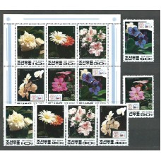 Corea del Norte - Correo 1991 Yvert 2243/8+Hb 85 ** Mnh  Flores