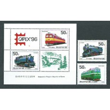 Corea del Norte - Correo 1996 Yvert 2650/1+Hb 238 ** Mnh  Trenes