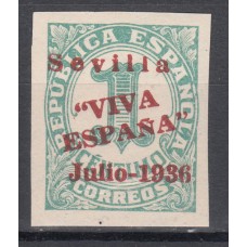 Locales Patrióticos Sevilla 1936 Edifil 18hcc ** Mnh  Sobrecarga roja