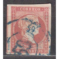 Matasellos y marcas de 4 cuartos Rueda de carreta 1856 Edifil 48 nº 59 Trujillo azul