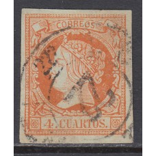 Matasellos y marcas de 4 cuartos Rueda de carreta 1860 Edifil 52 nº 22 Caceres