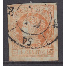 Matasellos y marcas de 4 cuartos Rueda de carreta 1860 Edifil 52 nº 54 Manzanares