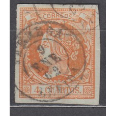 Matasellos y marcas de 4 cuartos Fechador 1860 Edifil 52 Tarrega (Lerida)