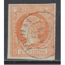 Matasellos y marcas de 4 cuartos Fechador 1860 Edifil 52 Aguilas (Murcia)