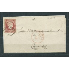 Matasellos y marcas de 4 cuartos Fechador 1856 Edifil 48 Matasello Parrilla Fechador Tipo I Tolosa en rojo