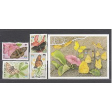 San Vicente - Correo Yvert 1527/30+H.171 ** Mnh Fauna mariposas