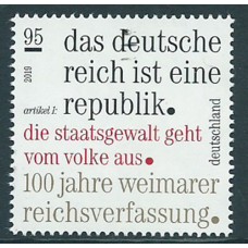 Alemania Federal Correo 2019 Yvert 3263 ** Mnh 100 Aniversario Weimarer Reichsver