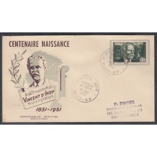 Francia Sobres Primer Dia FDC Yvert 890 Centenario del Nacimiento de Vincent Indy 1951