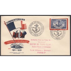 Francia Sobres Primer Dia FDC Yvert 889 - Centenario Tropas Coloniales 1951