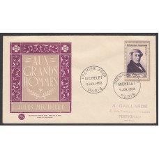 Francia Sobres Primer Dia FDC Yvert 949 - Jules Michelet - Paris 1953