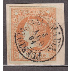 Matasellos y marcas de 4 cuartos Fechador 1860 Edifil 52 Puerto Sta Maria (Cadiz)