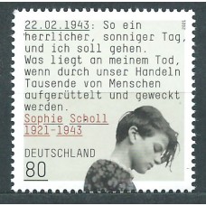 Alemania Federal Correo 2021 Yvert 3380 ** Mnh Sofie Scholl - Personaje