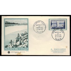 Francia Sobres Primer Dia FDC Yvert 922 - Batalla de Narvik - Paris 1952