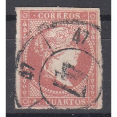 Matasellos y marcas de 4 cuartos Rueda de carreta 1856 Edifil 48 nº 47 Teruel