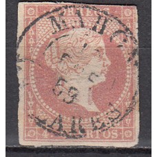 Matasellos y marcas de 4 cuartos Fechador 1856 Edifil 48 Mahon (Baleares) Tipo I