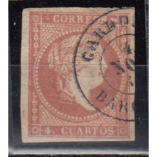 Matasellos y marcas de 4 cuartos Fechador 1856 Edifil 48 Cardona (Barcelona) Tipo II