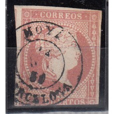 Matasellos y marcas de 4 cuartos Fechador 1856 Edifil 48 Moya (Barcelona) Tipo II