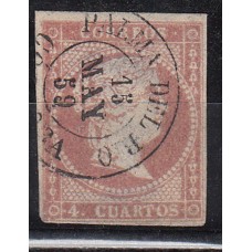 Matasellos y marcas de 4 cuartos Fechador 1856 Edifil 48 Palma del Rio (Cordoba) Defectos Tipo II