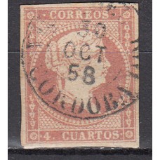 Matasellos y marcas de 4 cuartos Fechador 1856 Edifil 48 Villa del Rio (Cordoba ) Tipo I