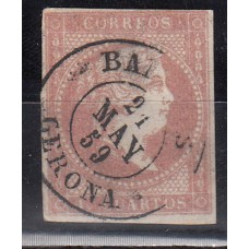 Matasellos y marcas de 4 cuartos Fechador 1856 Edifil 48 Bañolas (Gerona) Tipo II