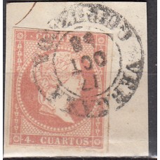 Matasellos y marcas de 4 cuartos Fechador 1856 Edifil 48 Vergara (Guipuzocoa) Tipo I